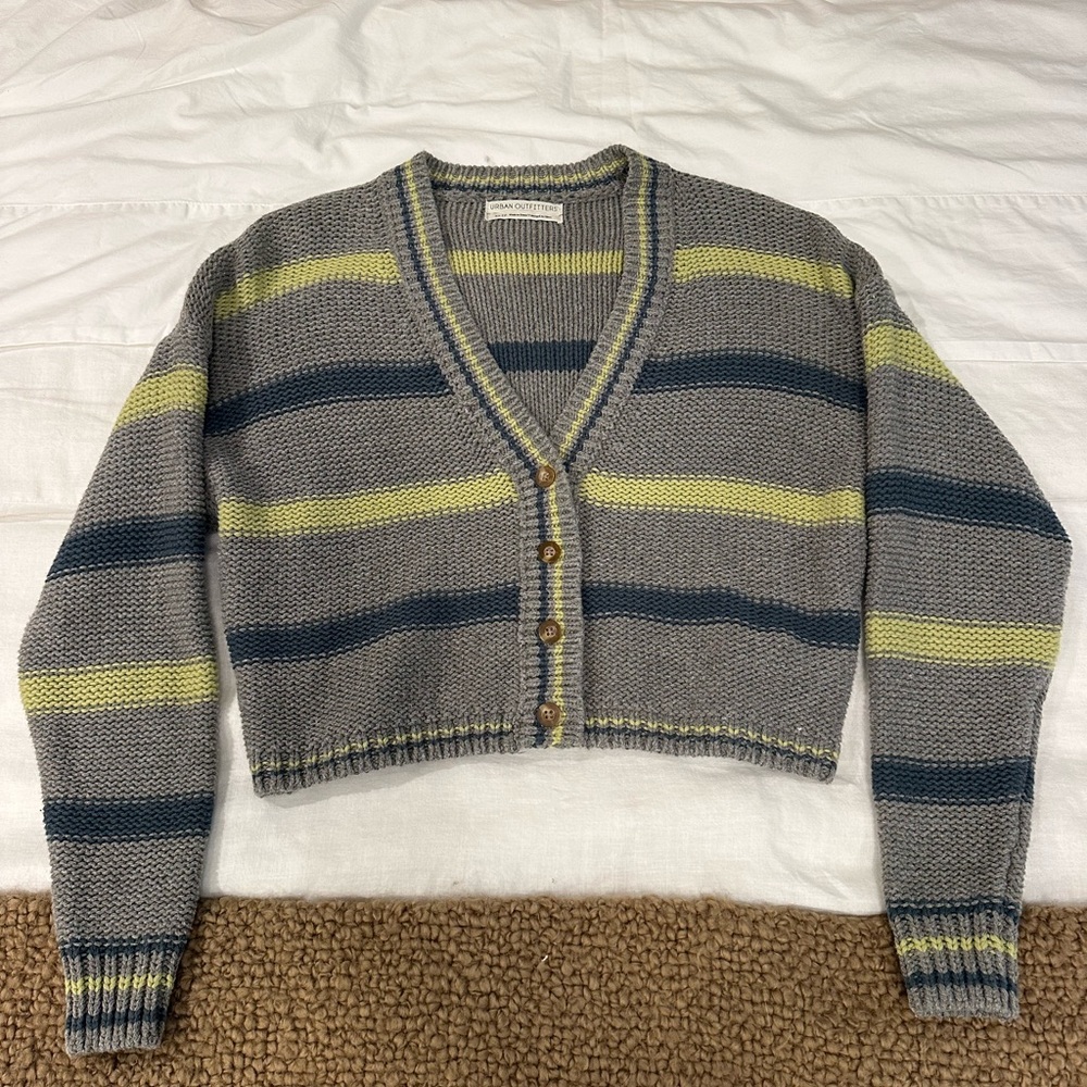 Urban Outfitters Gray and Yellow Striped Button-down Cardigan